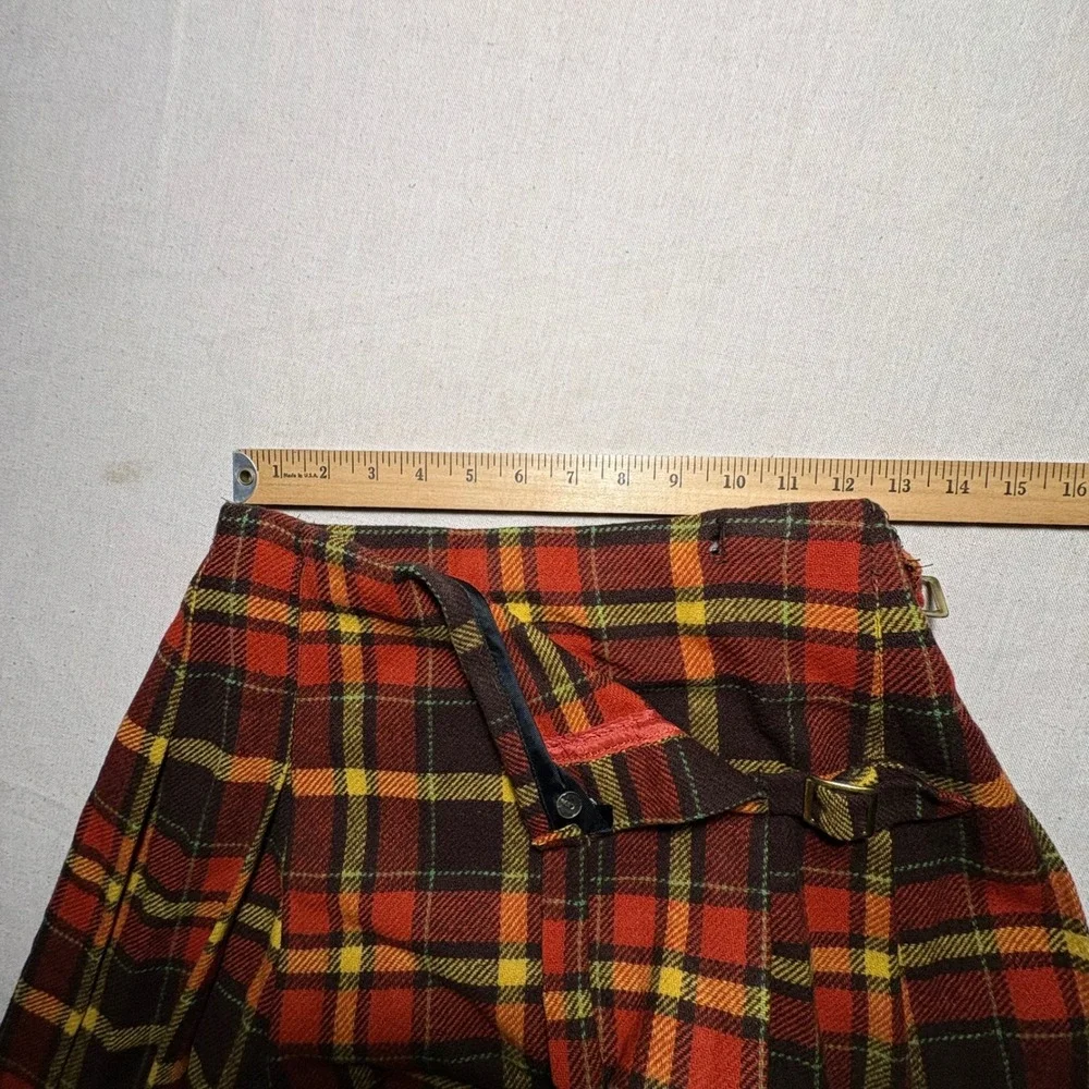 VTG Bobbie Brooks Red Plaid Pleated Wrap Kilt Skirt Wool Dark Academia USA Sz S